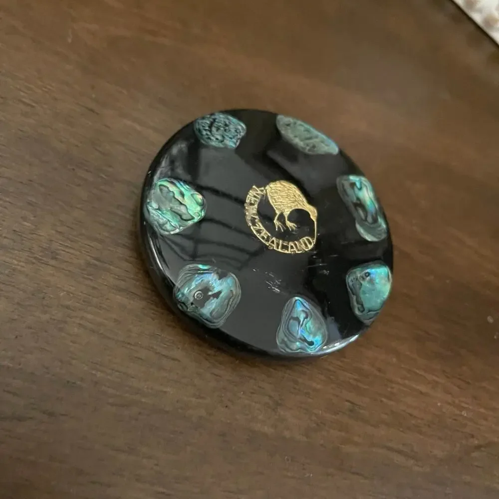 New Zealand resin paperweight Kiwi bird and Paua abalone shell